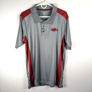Arkansas Razorbacks Polo Shirt L Knights Apparel Gray Red NCAA Short Sleeve Men